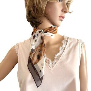 Ellen Tracy Animal Print Sheer Scarf Brown White Safari Chic Bandana 20inx20in